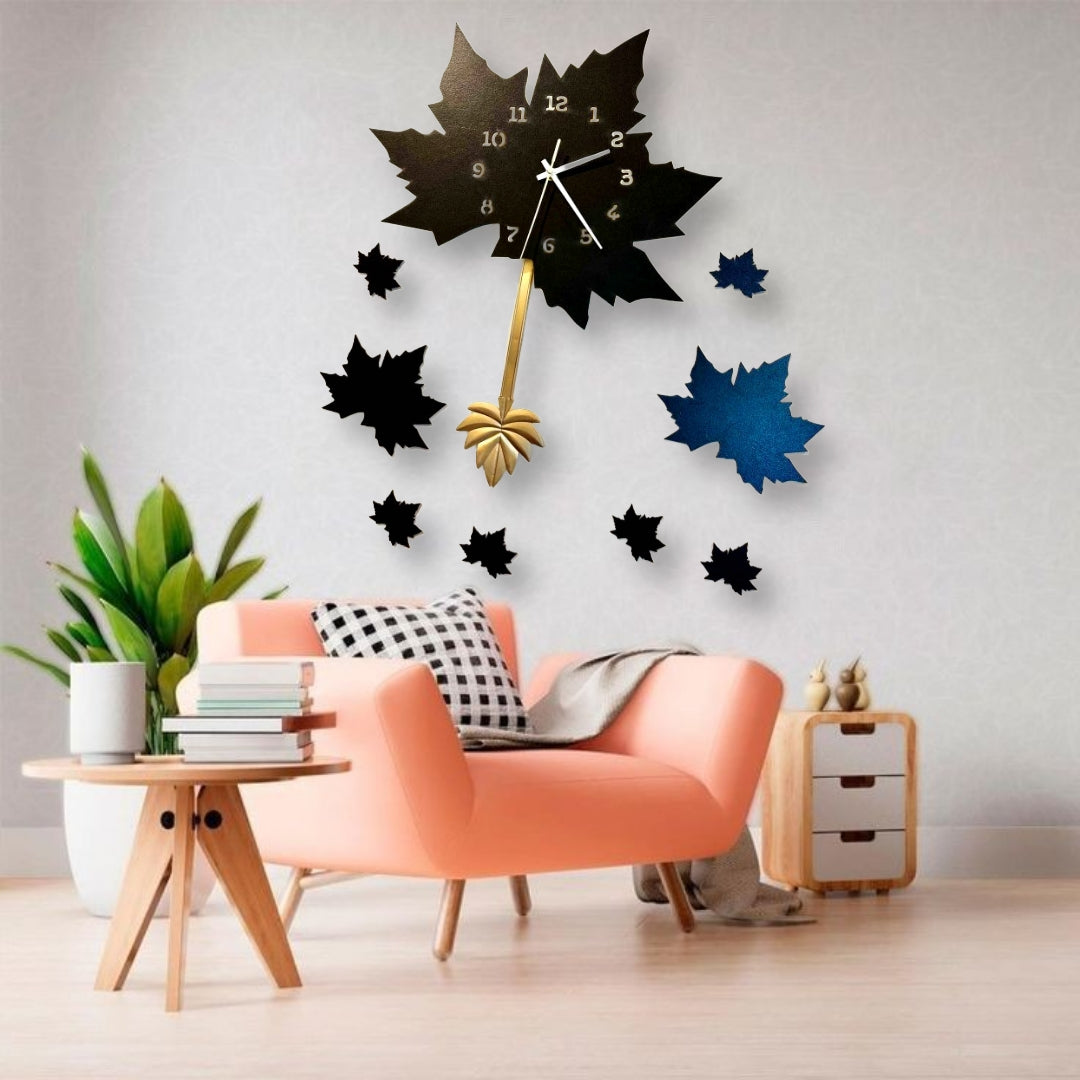 Black Maple Leaf Clock with Pendulum - PD 601