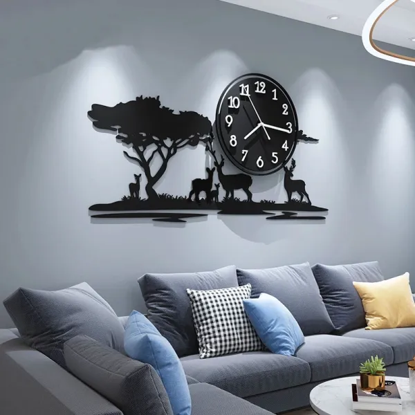 Big Wooden Grazing Deers in Meadows wall clock - WC 102