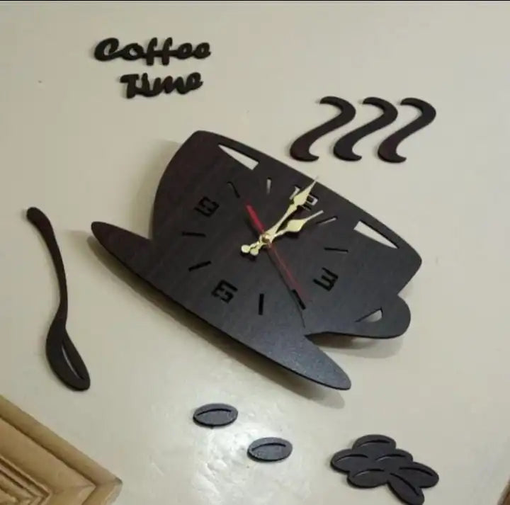 Coffee Time Kitchen Special 3D Silent Wooden Wall Clock - WC 112