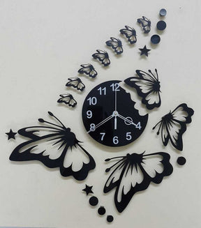 Flying Butterflies with Stars Wooden Wall Clock for Home and office - WC 106