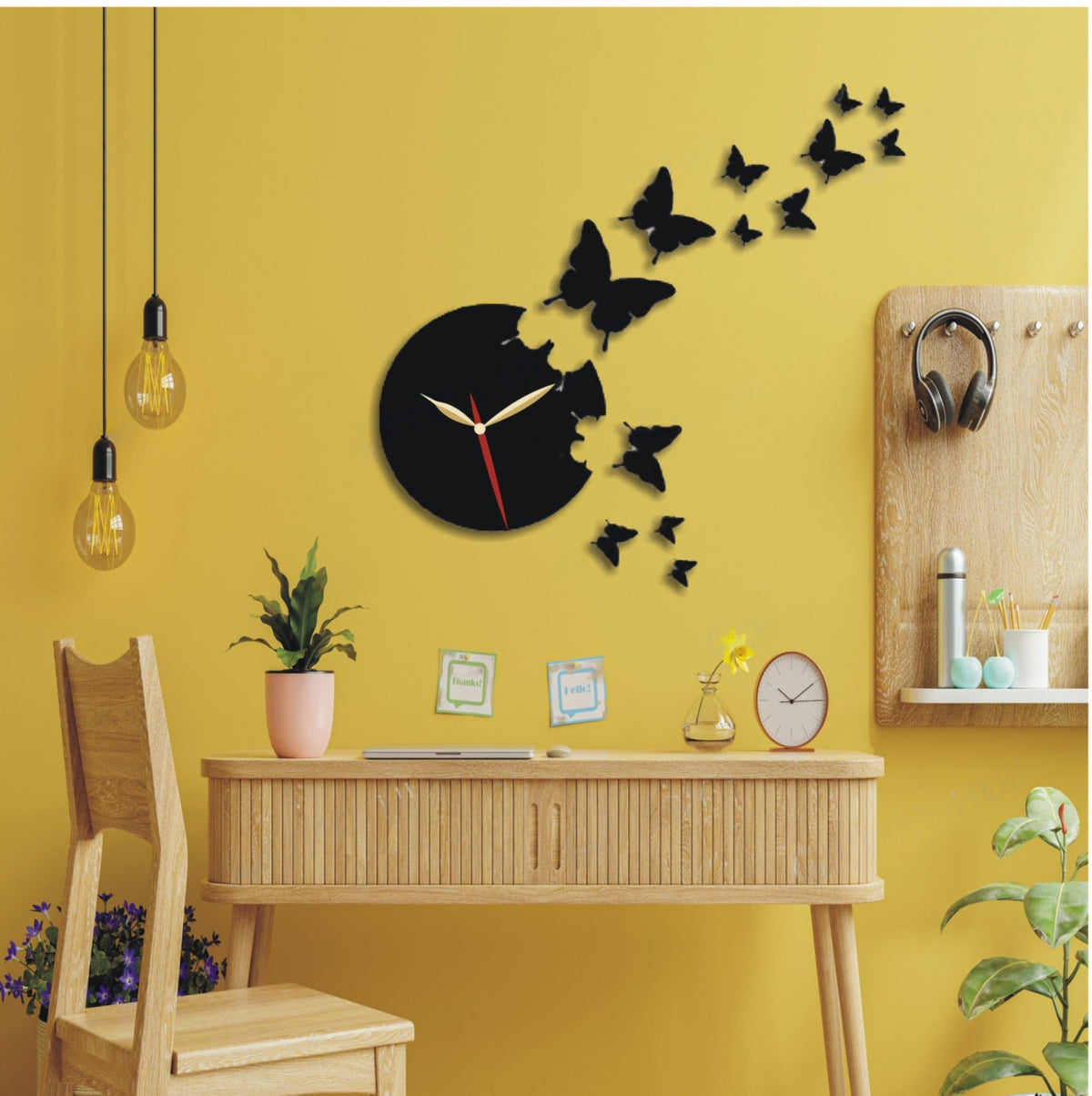 Flying Butterflies 3D Silent Wooden Wall Clock for home decoration - WC 109