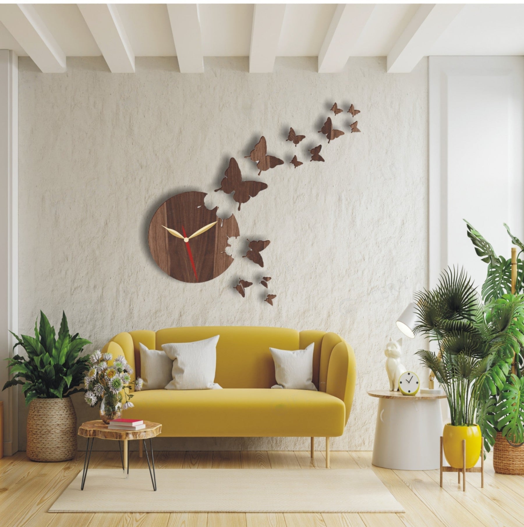 Flying Butterflies 3D Silent Wooden Wall Clock for home decoration - WC 109